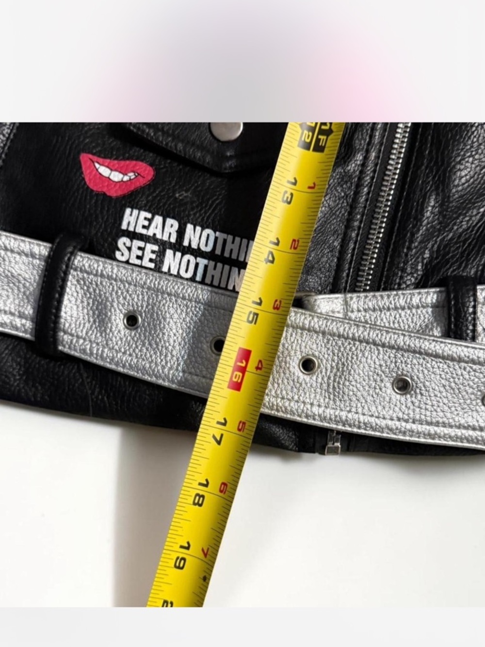 Pink & Black Graphic Studded Moto Jacket - Women's Statement Coat - Picture 7 of 8